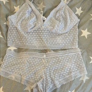 Victoria's Secret Light Gray Polka Dot Lace Set